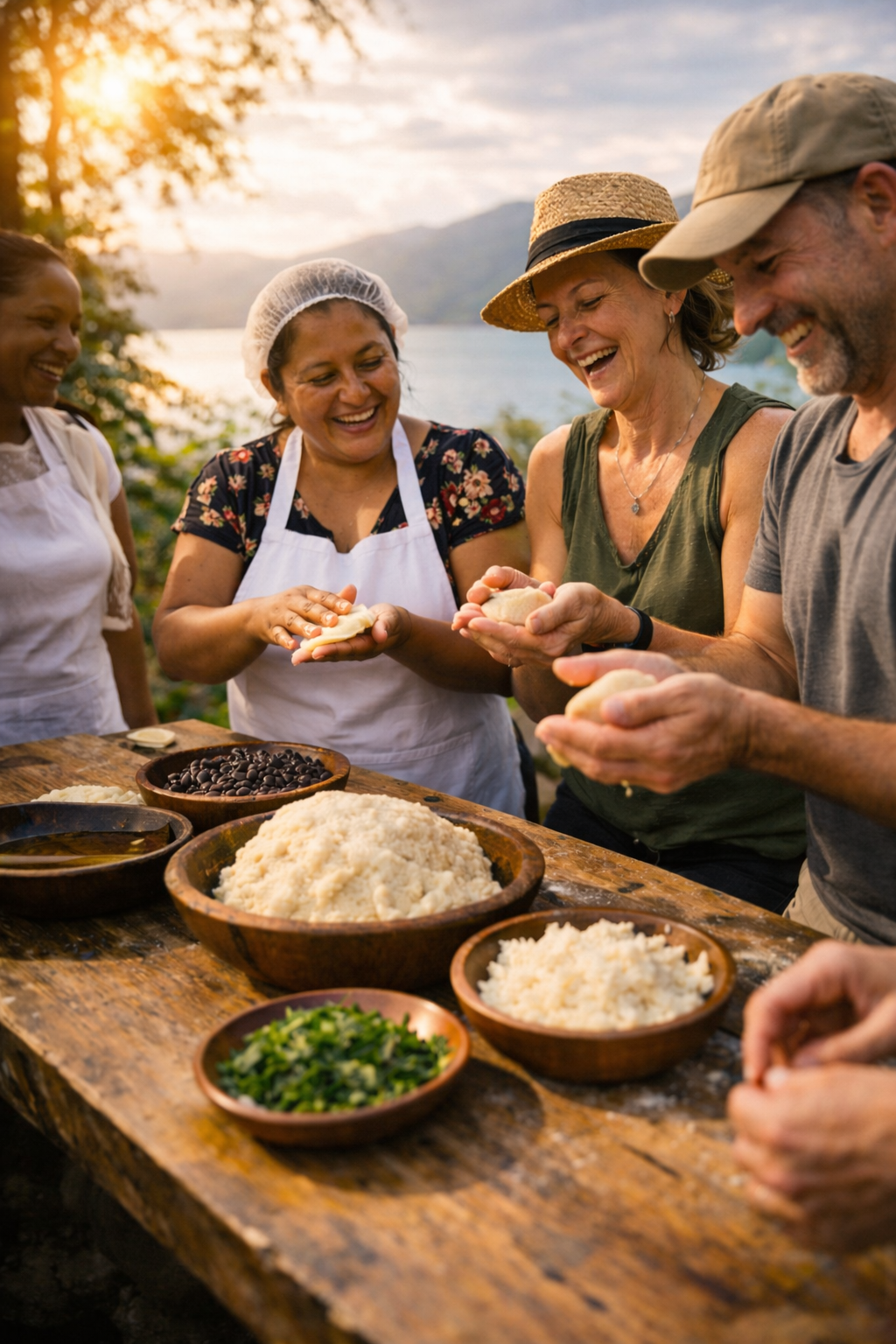 Taller de pupusas en el Lago de Coatepeque